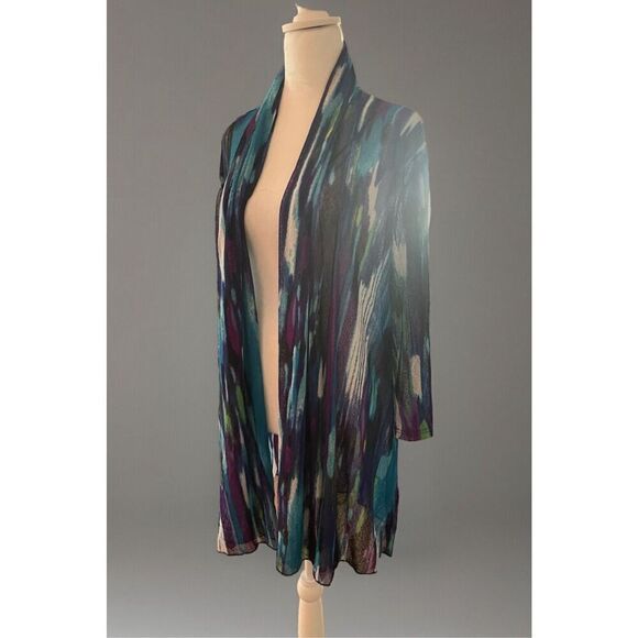 Creation Womens Plus Size 3X Open Front Cardigan Blue Purple Watercolor NWT - Picture 4 of 5